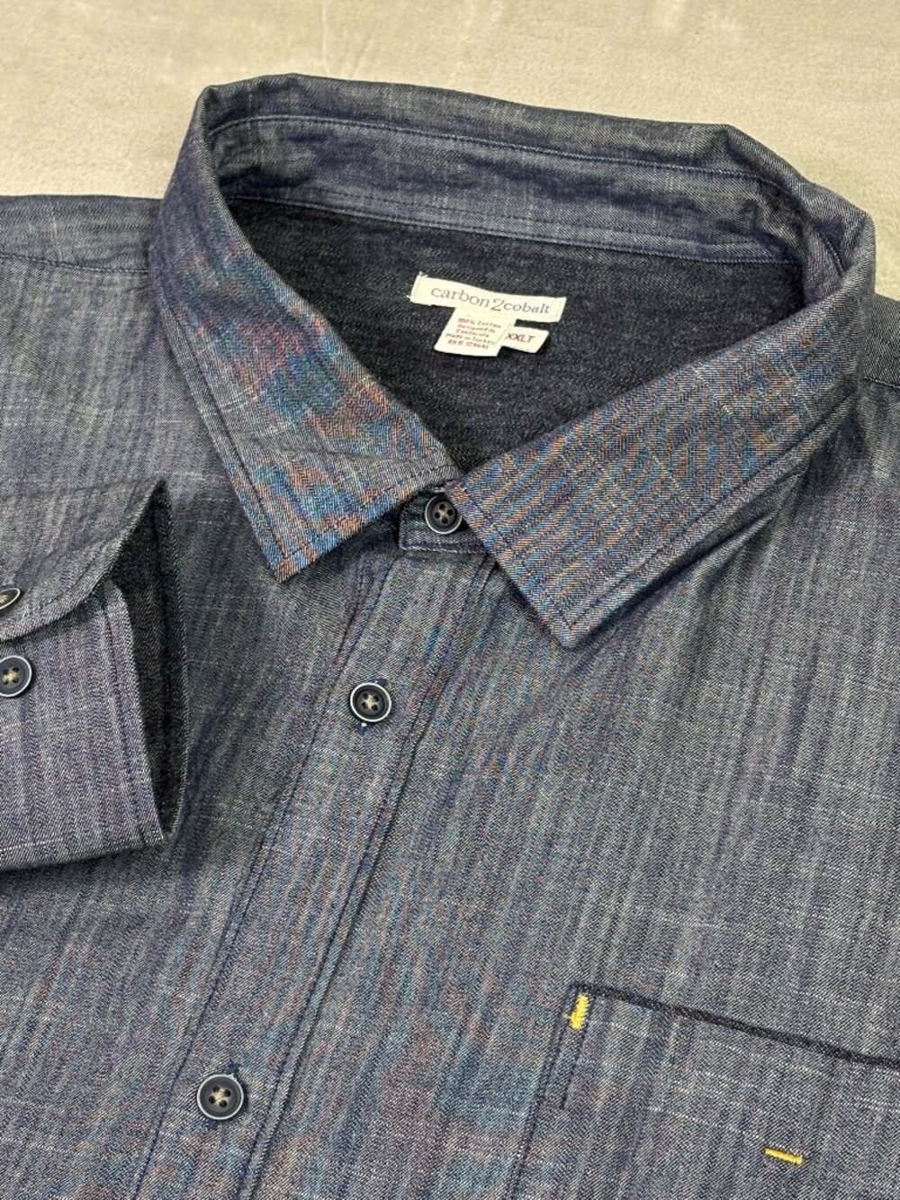 Carbon 2 Cobalt Shirt Mens 2XLT XXLT Blue Halcyon Chambray Long Sleeve Button Up